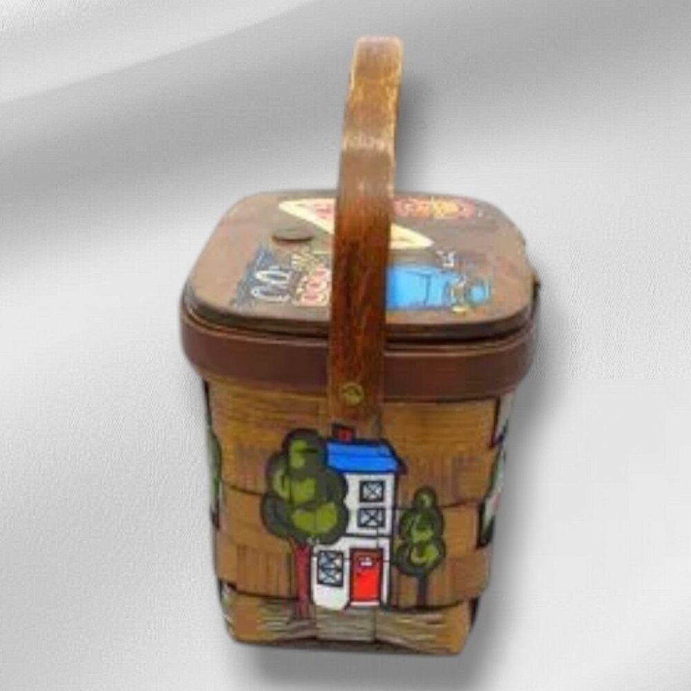 Vintage MCM Caro-Nan Basket Purse Signed Grand Rapids Streetscape Hand Painted - Picture 3 of 14